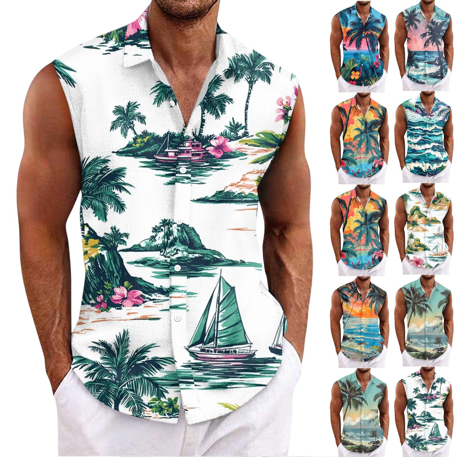 

Men s Hawaiian Lapel Button-down Shirt T-shirt Top XXL