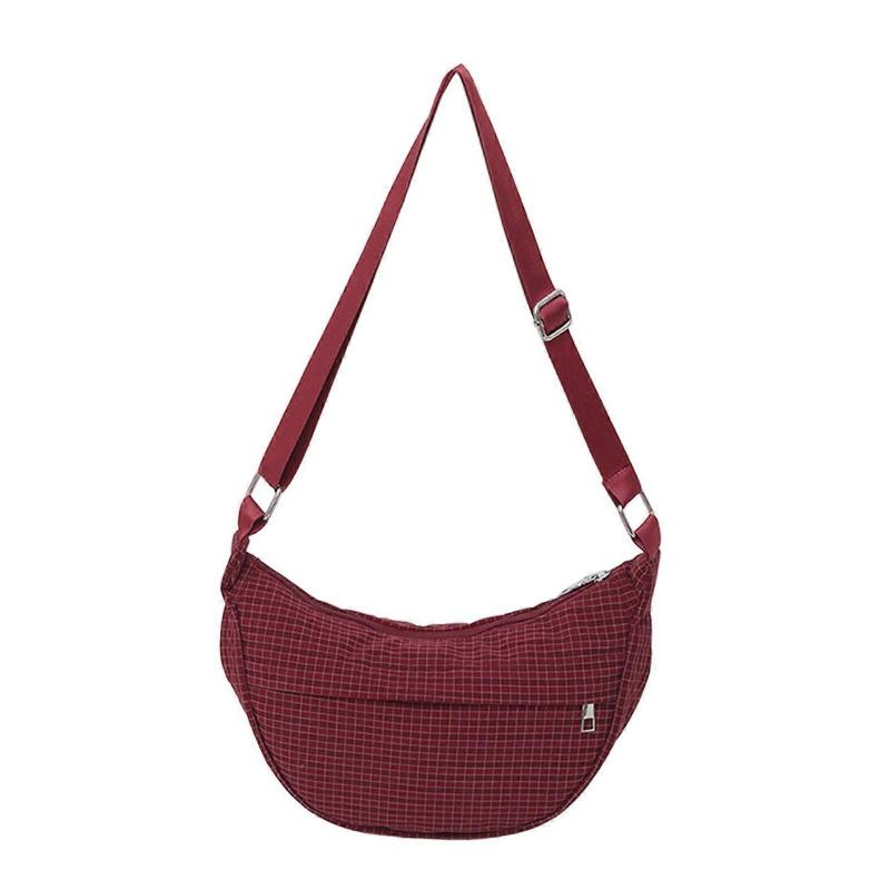 Women Dumplings Bag Plaids Shoulder Bag Retro Crossbody Bag Shopping Bag Large Capacity Messenger Bag for Everyday  Burgundy