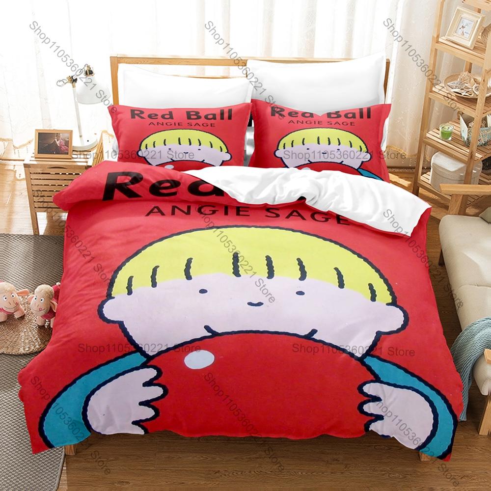 Cartoon Redball Duvet Cover + 2 Pillowcases, Fun Design Cozy Bedding for Dorm & Bedroom