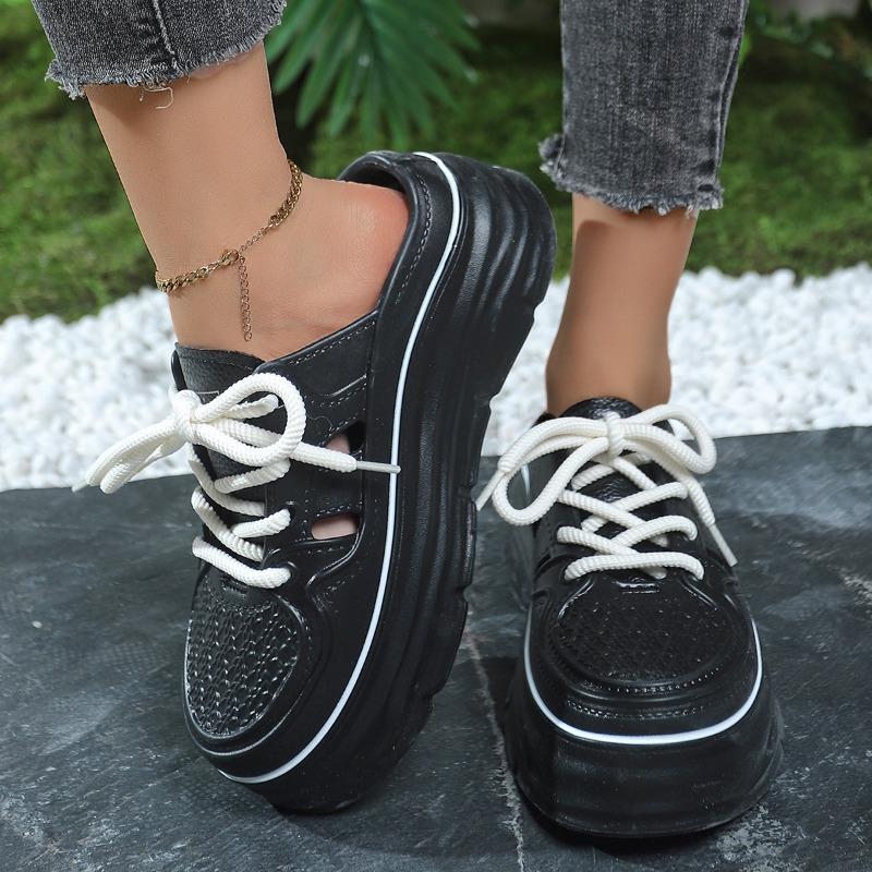 Fashion 2025 Brand Shoes Female Closed Toe Women's Slippers Fashion Front Lace-up Outdoor Casual Best Seller New Sweet Platform Slippers