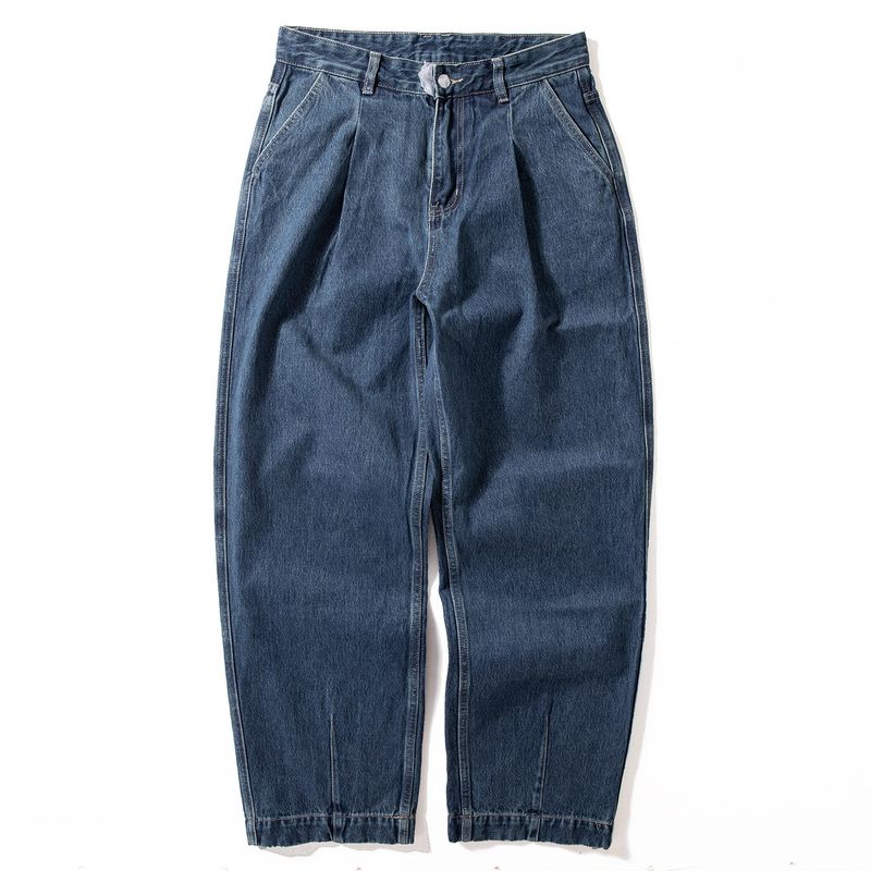 Men s Pants Autumn New Trendy Brand American Retro Casual Pants Relaxed Loose Straight Wide-Leg Jeans Blue EUR29
