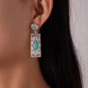 Bohemian Retro Carved Pattern Square Pendant Earrings, Women's Personalized Ethnic Style Holiday Accessories