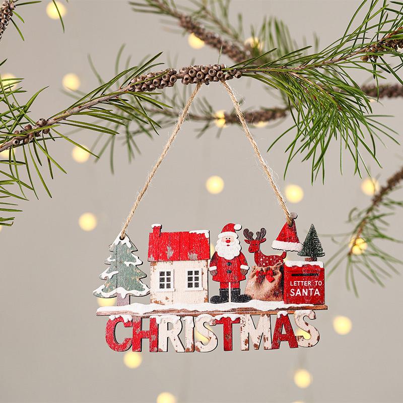 Christmas Hanging Pendant Wooden Crafts Xmas Tree Santa Claus Wall Ornament Natal Navidad Christmas Decor Happy  Year