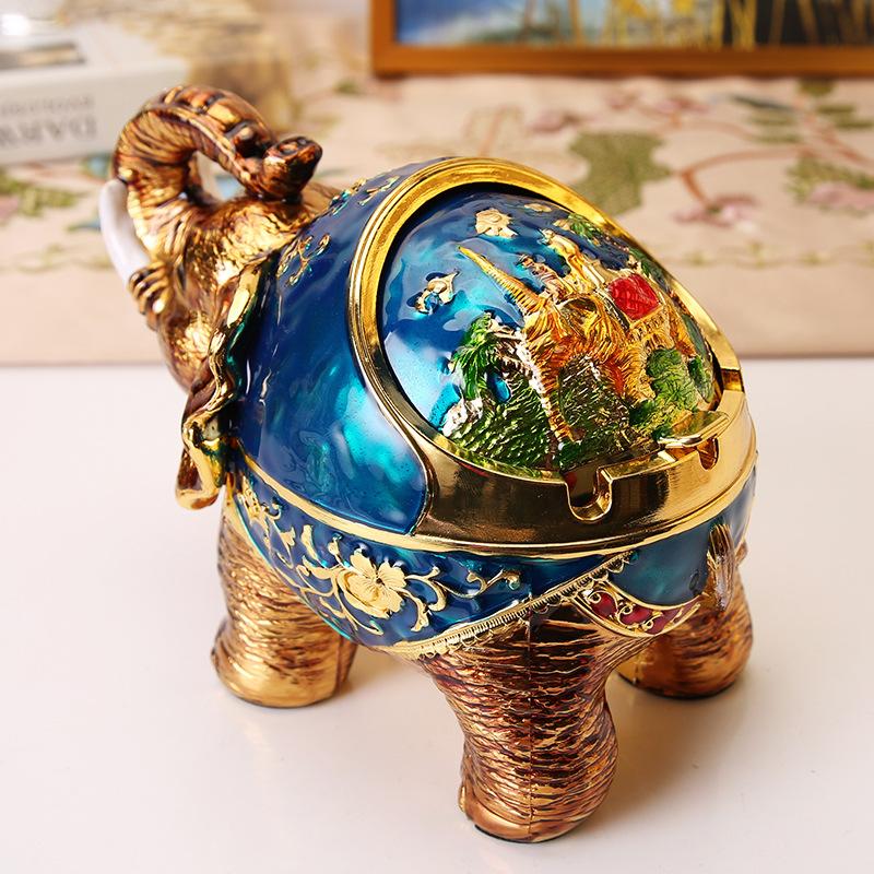 European retro elephant ashtray creative personality trend spherical metal cover multi-functional office home living room