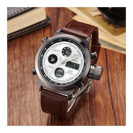 Men's Military Ana-Digital Display Waterproof: LED Genuine Leather Strap Japanese Quartz Antique Stylish Popular Men's Accessories - Father's Day,