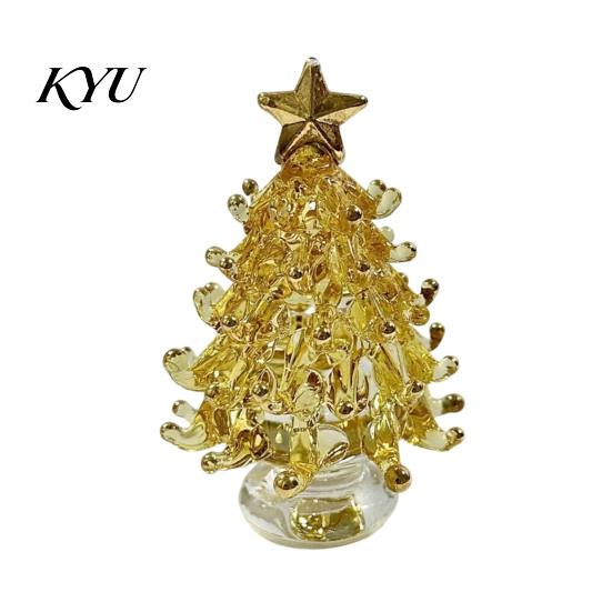Colorful Glass Tree Art Glazed Christmas Ornament with Star Topper, Party Table Decor Art, Faux Crystal Tabletop for Home Office Holiday Centerpiece