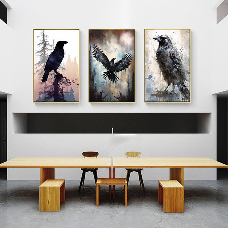 Black Crow Canvas Poster Watercolor Raven Animal Bird Wall Art Picture for Living Room Bedroom Bar Club Modern Home Decor Gift