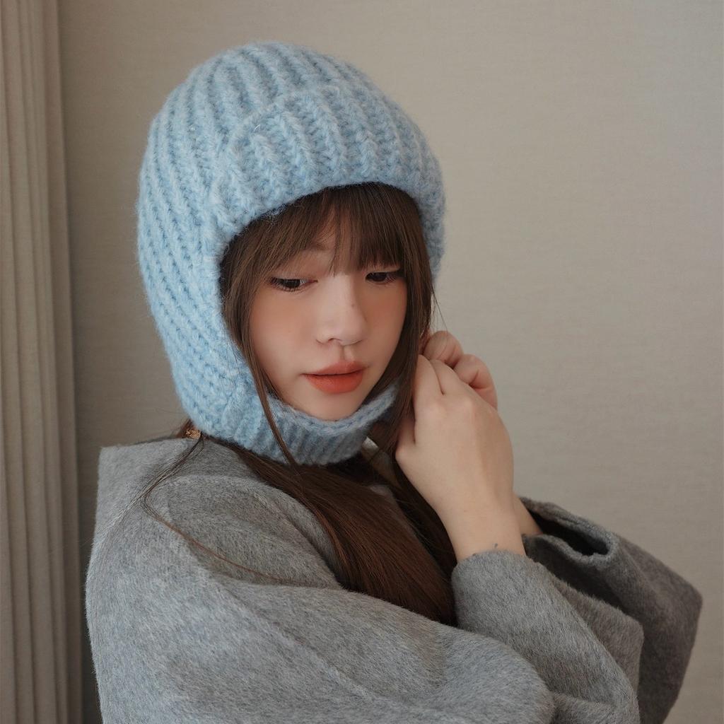 Knitted Ear Protection Hat for Women In Autumn and Winter Cold Proof and Warm Headed Woolen Hat  Small Lei Feng Hat Showing Face