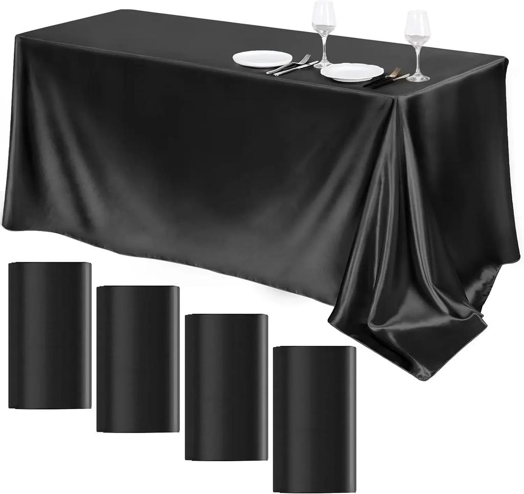 4 Packs Satin Tablecloth Overlay Table Cover Rectangle Bright Smooth Fabric Table Decoration for Wedding Banquet Party Events