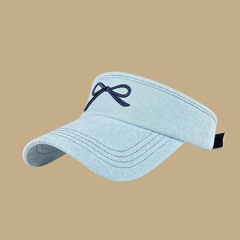 Fashionable Denim Bow Embroidered Baseball Cap Women Breathable, Wide-Brimmed, Sun-Protective, Open-Top, Versatile