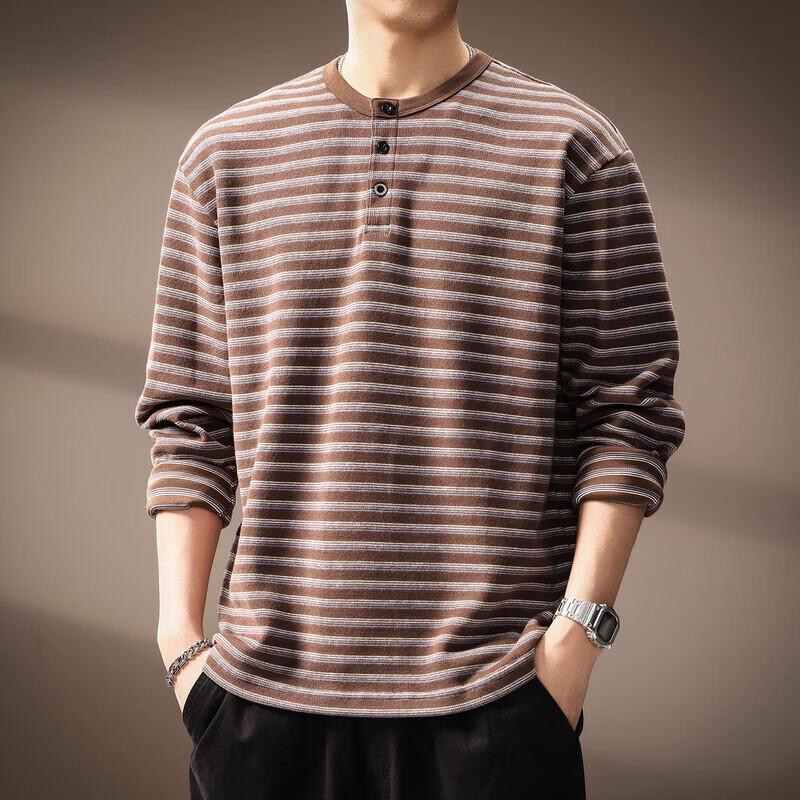 Мужская японская ретро полосатая футболка с воротником-стойкой и длинным рукавом 4XL