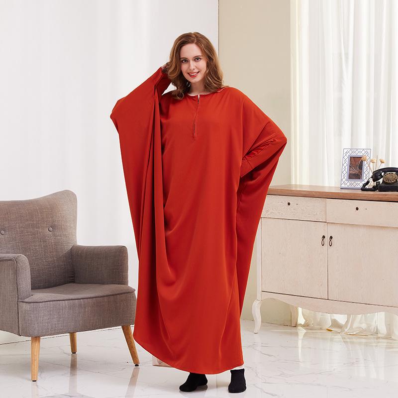 Big Swing Batwing Sleeve Solid Color Muslim Dress XG2056