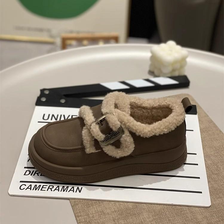 Velvet cotton shoes women's 2025 autumn and winter new Korean version outside wear Internet celebrity snow boots lamb wool platform explosion casual