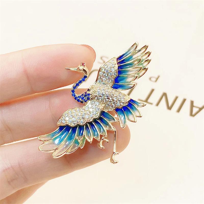 Chinese Ancient Style Crane Brooches For Women Clothing Coat Jewelry Accessories Gift