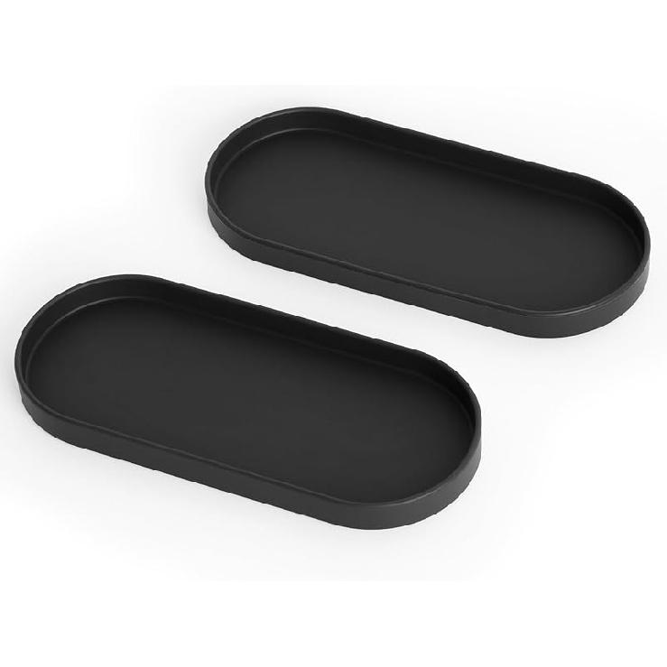 Lazy K Silicone Tray - Small Vanity Tray Organizer - Spoon Rest Holder - Kitchen Sink, Bathroom, Multi-Purpose Modern Counter Organizer (Black)