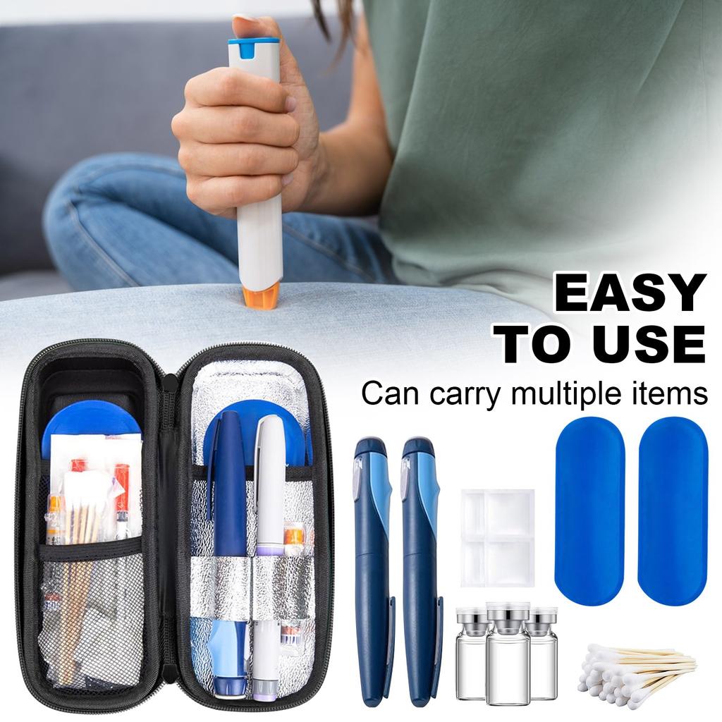 Geantă de călătorie pentru răcirea insulinei cu afișaj de temperatură - Geantă de călătorie pentru diabetici, răcitor refrigerat, geantă de călătorie cu 2 pachete de gheață aprobate pentru călătorie și uz zilnic