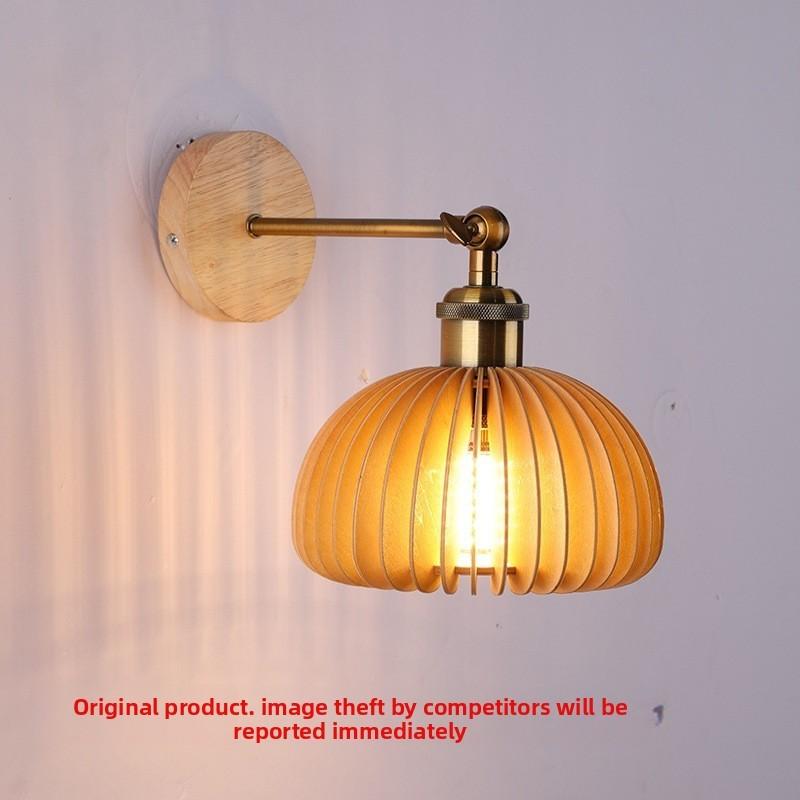 Pumpkin Shape Wooden Wall Light With Led Bulb And Contemporary Design For Home Bedroom And Lounge