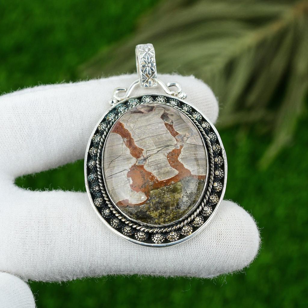 925 Sterling Silver Oval Natural Pyrite In Agate Boho Sister New Pendant Jewelry