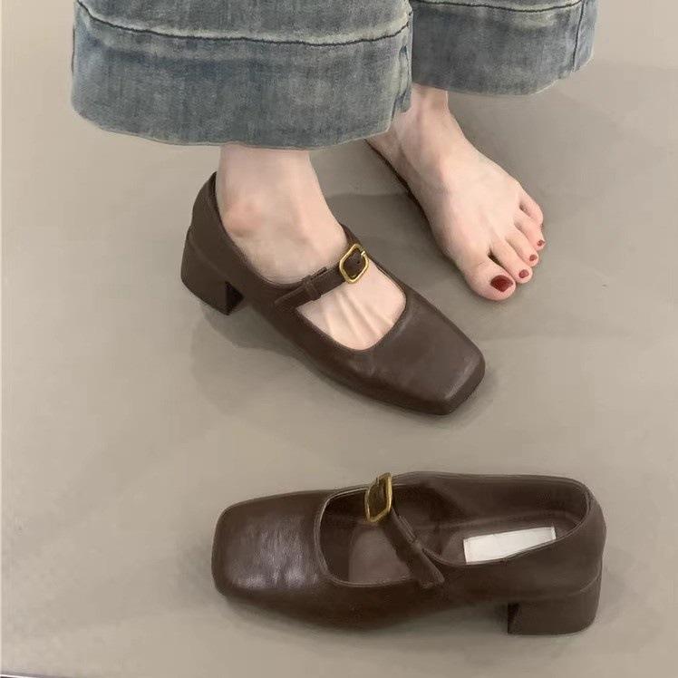 Retro Mary Jane Shoes Women's Autumn 2025 New Temperament Elegant Buckle Thick Heel High Heel Evening Shoes Women