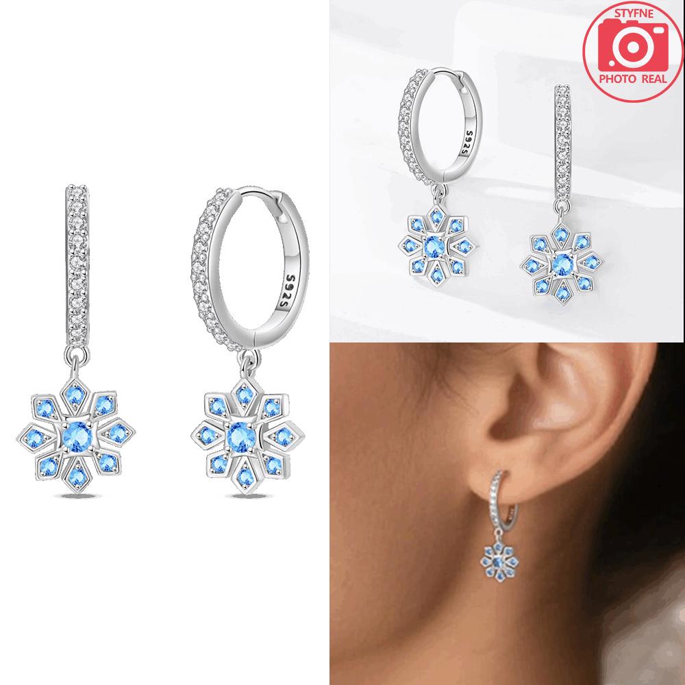

S925 Silver Blue Zircon Gemstone Earrings Stars Moon and Shell Pearls Ear Loops Luxury Fine Gift Jewelry Set Accessory
