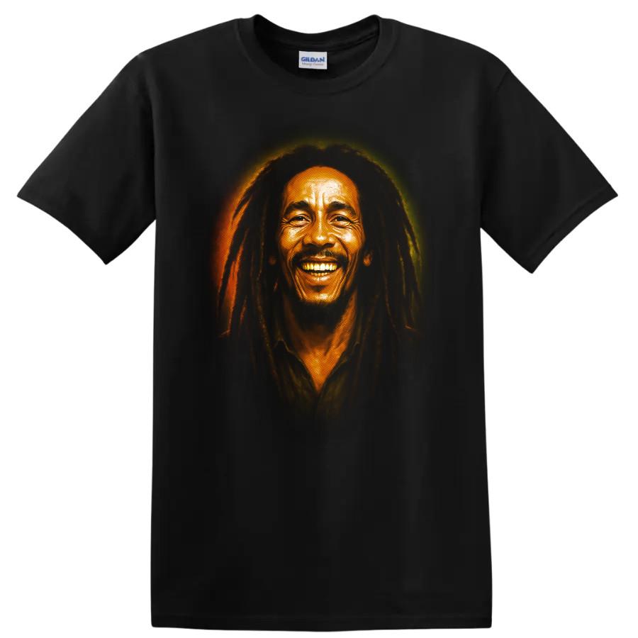 Bob Marley Porträt T-Shirt Reggae Musiklegende Lächeln Afro Dreadlock Tee
