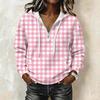 Women's Fashion Long Sleeve Plaid Print Hoodie Pullover with Casual Top