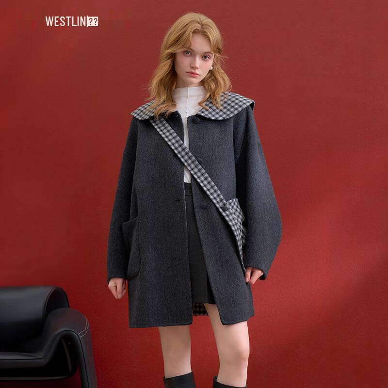 

Westlink Women s Retro Doll Collar Double-Faced Wool Coat M