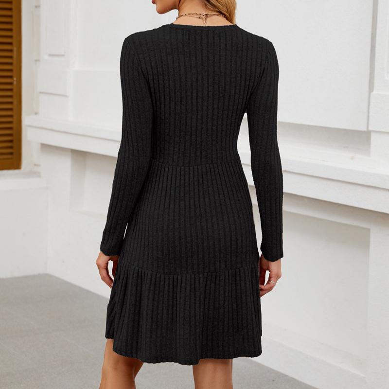 Vestido de Suéter hasta la Rodilla para Mujer Manga Larga Cuello Redondo con Bolsillos Casual Invierno