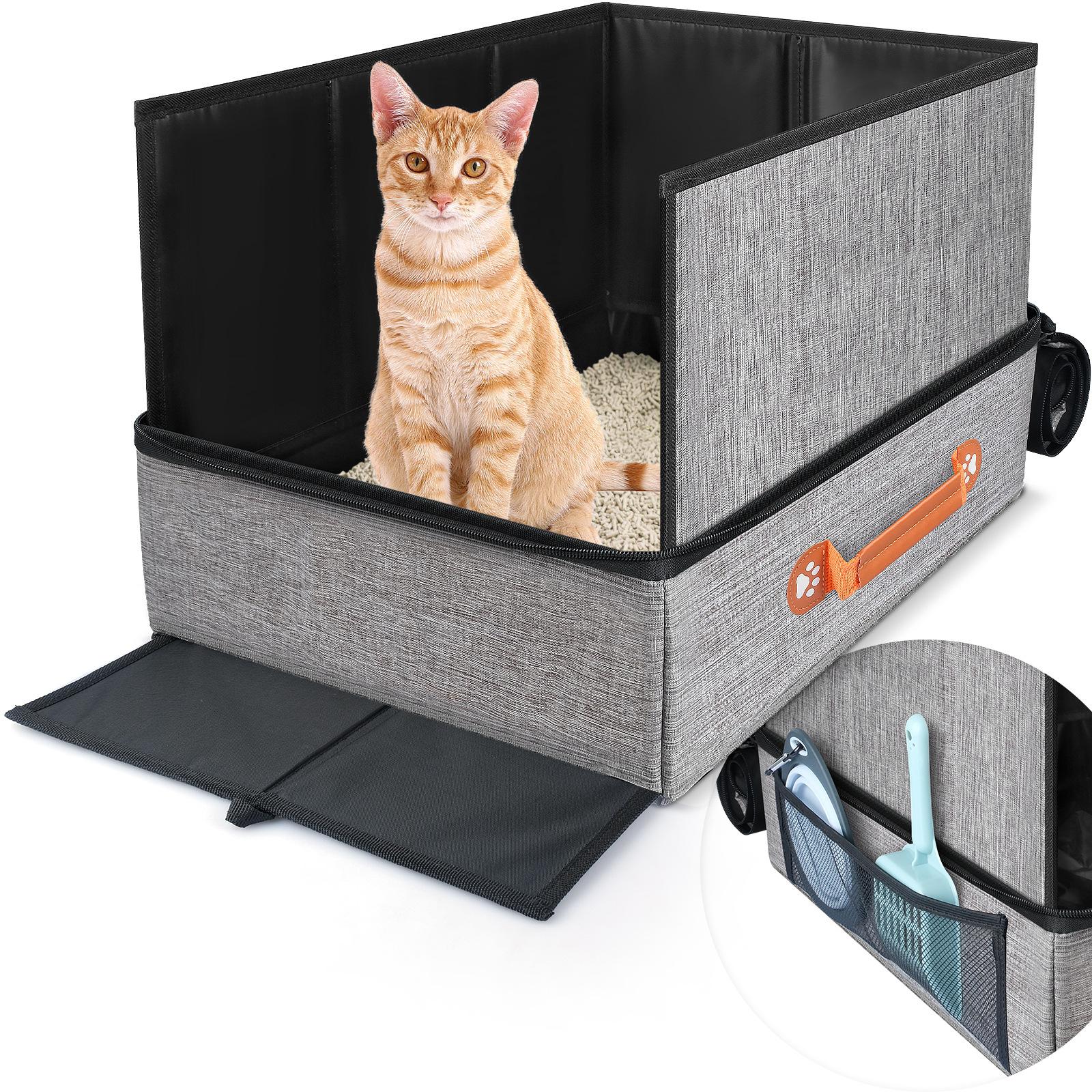 

Travel Litter Box for Cat,Collapsible Cat Litter Box with Compact Fold,Hard Bottom & Easy Carry for Car/Hotel/Airplane On-The-Go 50cm-40cm-28cm сірий колір
