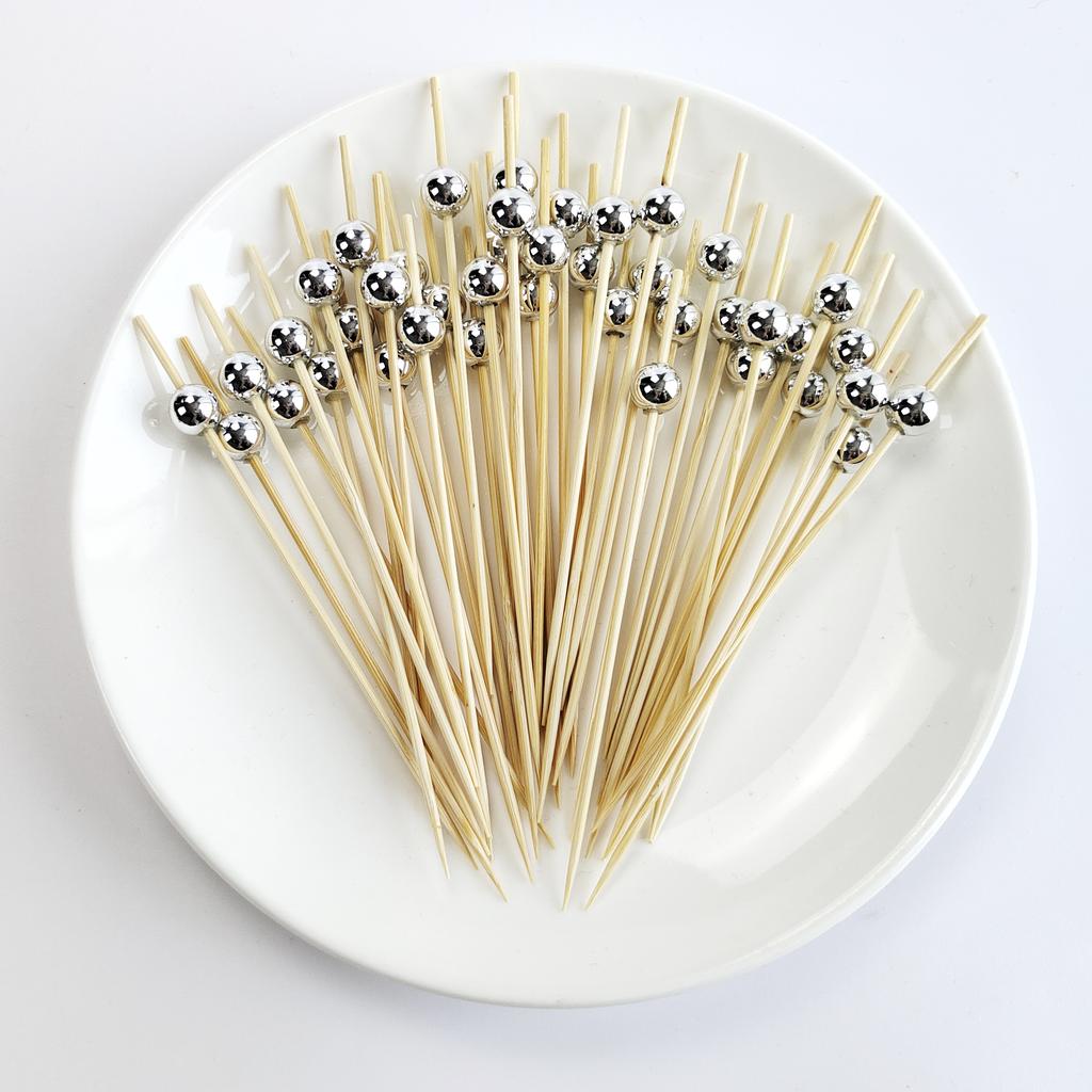 100/50 Pezzi Spiedini Usa e Getta in Bambù Bianco Perla per Matrimonio, Stuzzicadenti in Legno per Cocktail, Spiedini Forchetta per Frutta e Snack, Stoviglie per Feste di Matrimonio