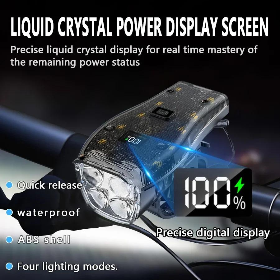 Multifunctional Flashlight USB Rechargeable Bicycle Lights with Battery Display Waterproof Bicycle Lights with Electronic Horn