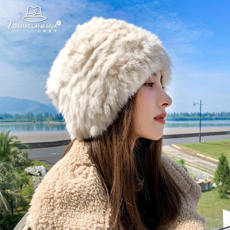 Thickened Warm Plush Fur Knitted Wool Hat Children's Autumn and Winter Rabbit Hair Cold Hat Versatile Korean Version of Ear Protection