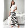 Women European Style Love Heart Ruffled Sleeve Long Pants Comfortable Pajama Loungewear Set