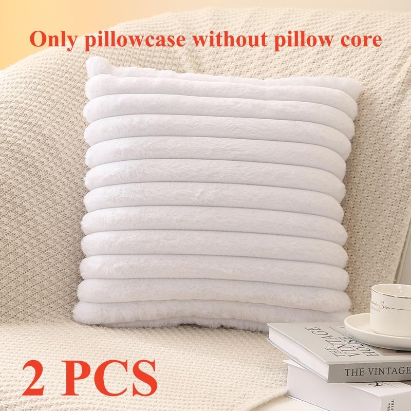 Funda de Cojín Cuadrada de Piel Sintética de Conejo Grande Gruesa Rayada Súper Suave Color Sólido Funda de Almohada 45x45cm Decoración de Sofá Funda de Cojín