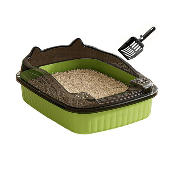 Open Top Cat Litter Box with High Side Anti-Splashing Kitten Litter Pan Semi-Enclosed Cat Toilet with Litter Sifting Scoop