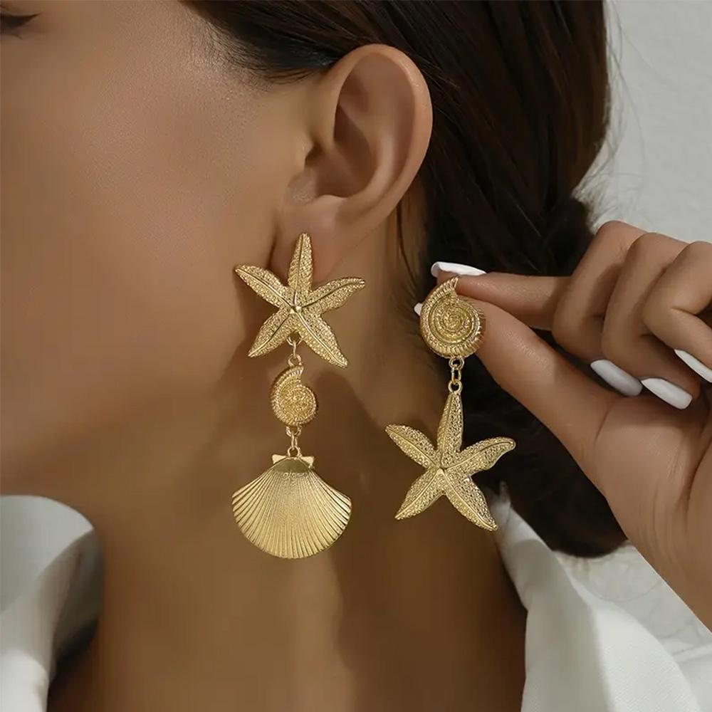 Retro Shell Starfish Tassel Earrings for Women's Accessories