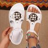 Single Metal Buckle Beach Sandals for Women, New Style, Flat Bottom, Large Size Shoes