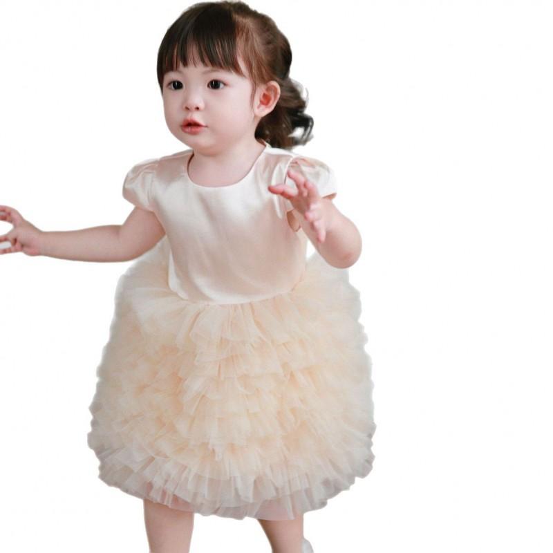 Baby Girls Princess Dress White Short Sleeve Birthday Party Wedding Tutu Gown