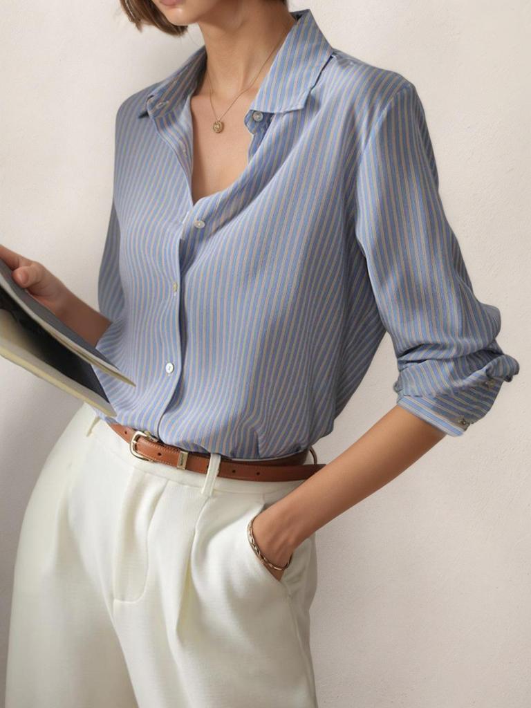 2026 Women's Striped Long-Sleeve Shirt - Elegant and Stylish for Commuting