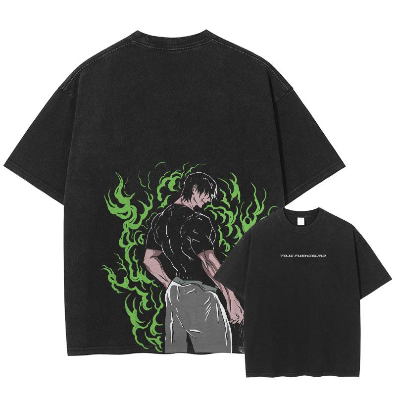 Anime Jujutsu Kaisen Gojo Satoru T Shirt Men Vintage Washed Black Tees Casual Streetwear Oversized Cotton Short Sleeve T-shirts Daily Wear Cool Top
