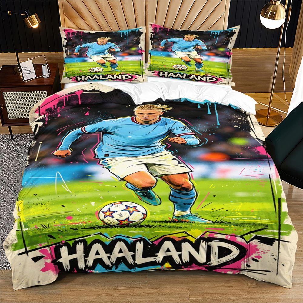 Duvet Cover Set Graffiti Street Art Soccer Bedding Set Digital Print Football Comic Style Microfiber Comforter Cover for Teen Be
