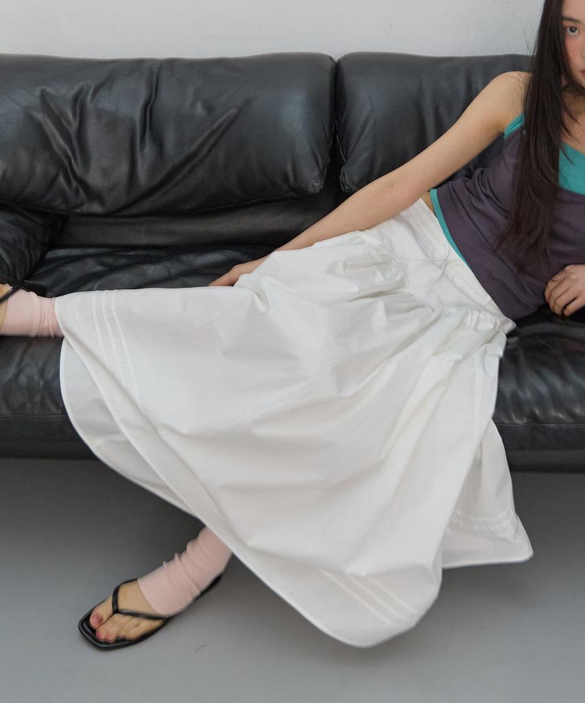 Michikoleondeonkosino Flare Shirred Maxi Skirt White