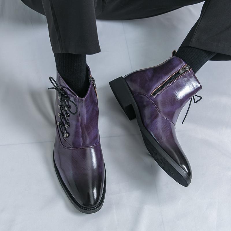Men’s High Top Black Leather Boots Dress Formal Business Retro Brown Ankle Boots Tuxedo Purple Wedding Shoes Plus Size