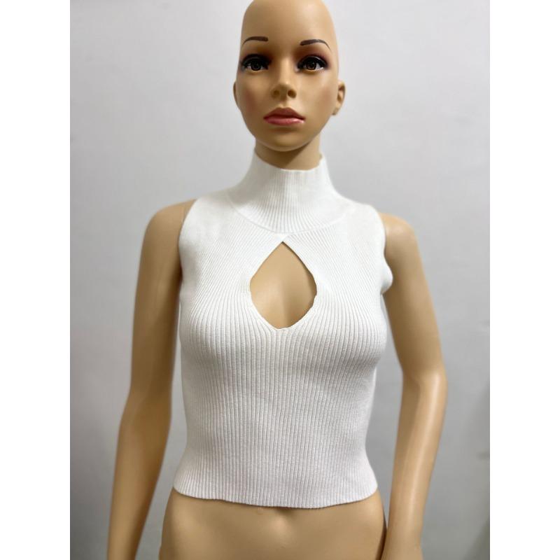 A New High-neck Sleeveless Hollowed-out Threaded Short Vest for Women In Autumn
