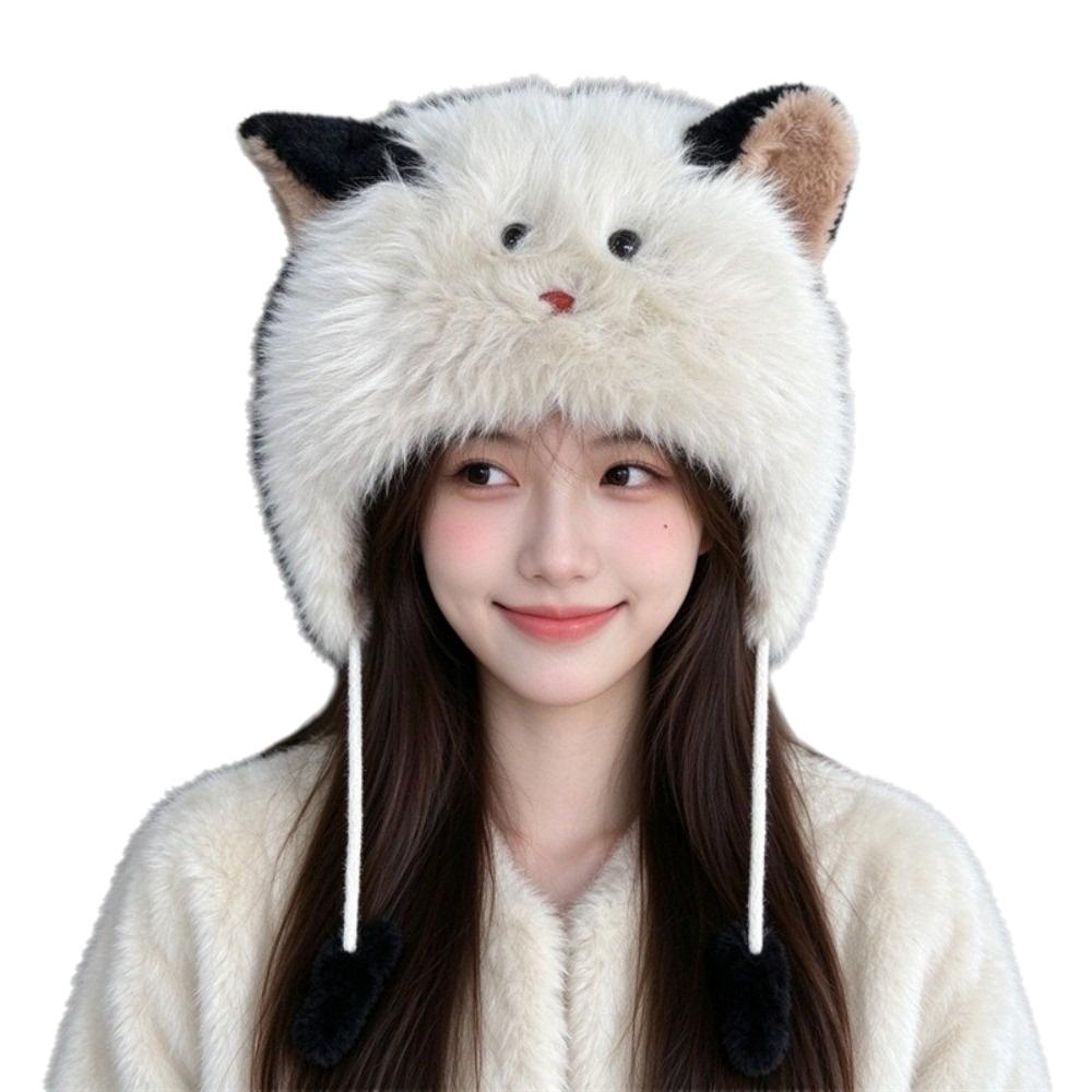Ear Protection Plush Beanie Warm Lei Feng Cap Cute Faux Fur Hat for Women