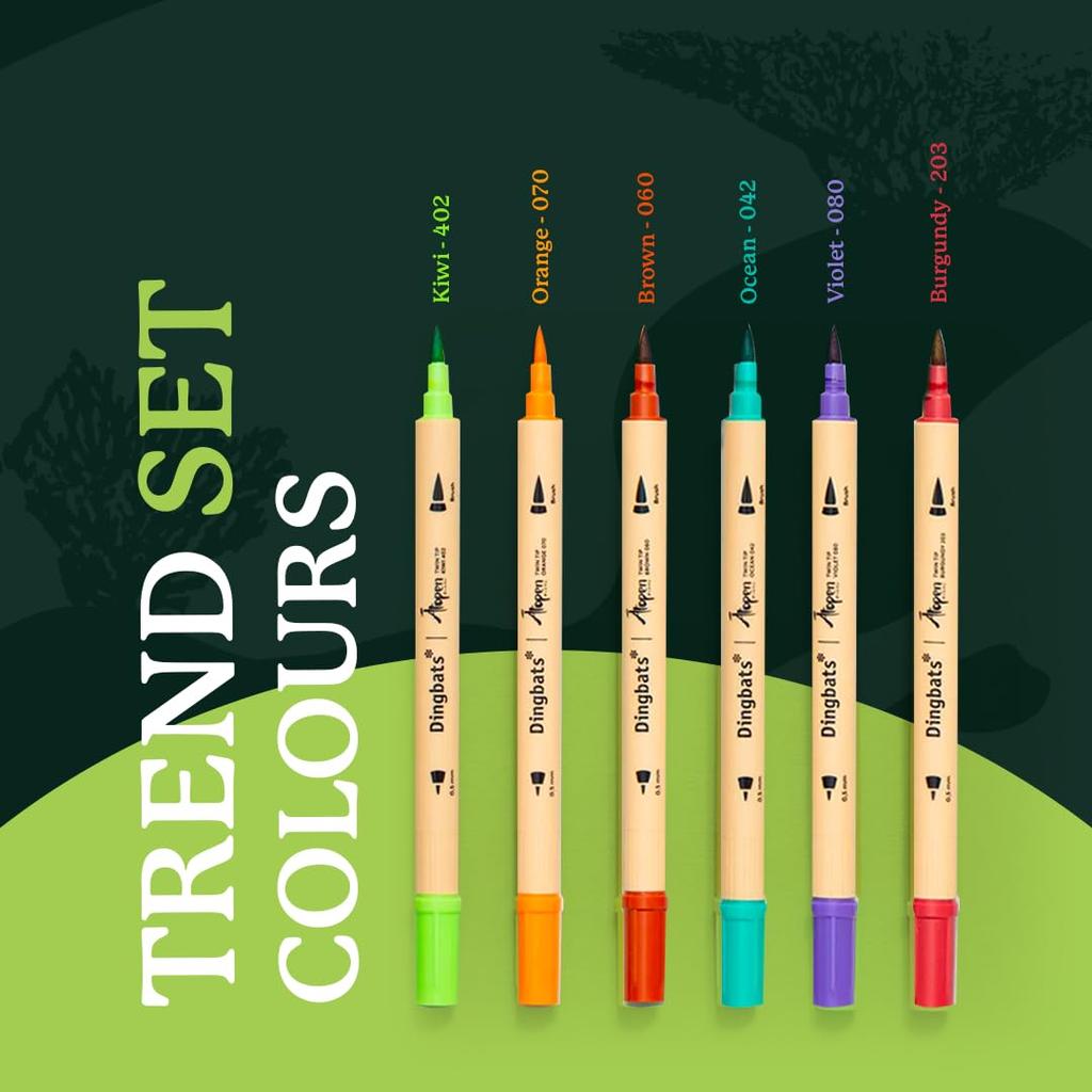 Dingbats Dual Tip Color Pens Drawing Marker Pen Set with Fineliner and Brush Pens Calligraphy - Ātopen - Water-Based - Smudge-Proof - Journaling,