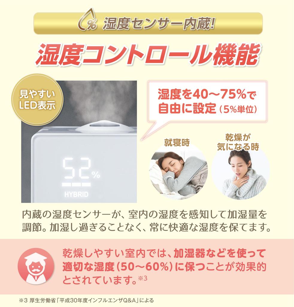 Zenken Hybrid Natural Ultrasonic Humidity Silver Quiet Operation Humidifier, Mist, Antibacterial, + Heater, Sensor, Timer, Ion,