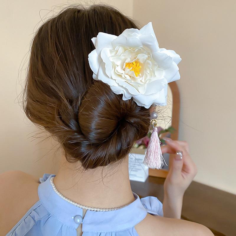 Flower Pearl Fringed Hairpin Small Fresh and Fashionable Fairy Style Hairpin Temperament Versatile High-end Hair Accessories Woman