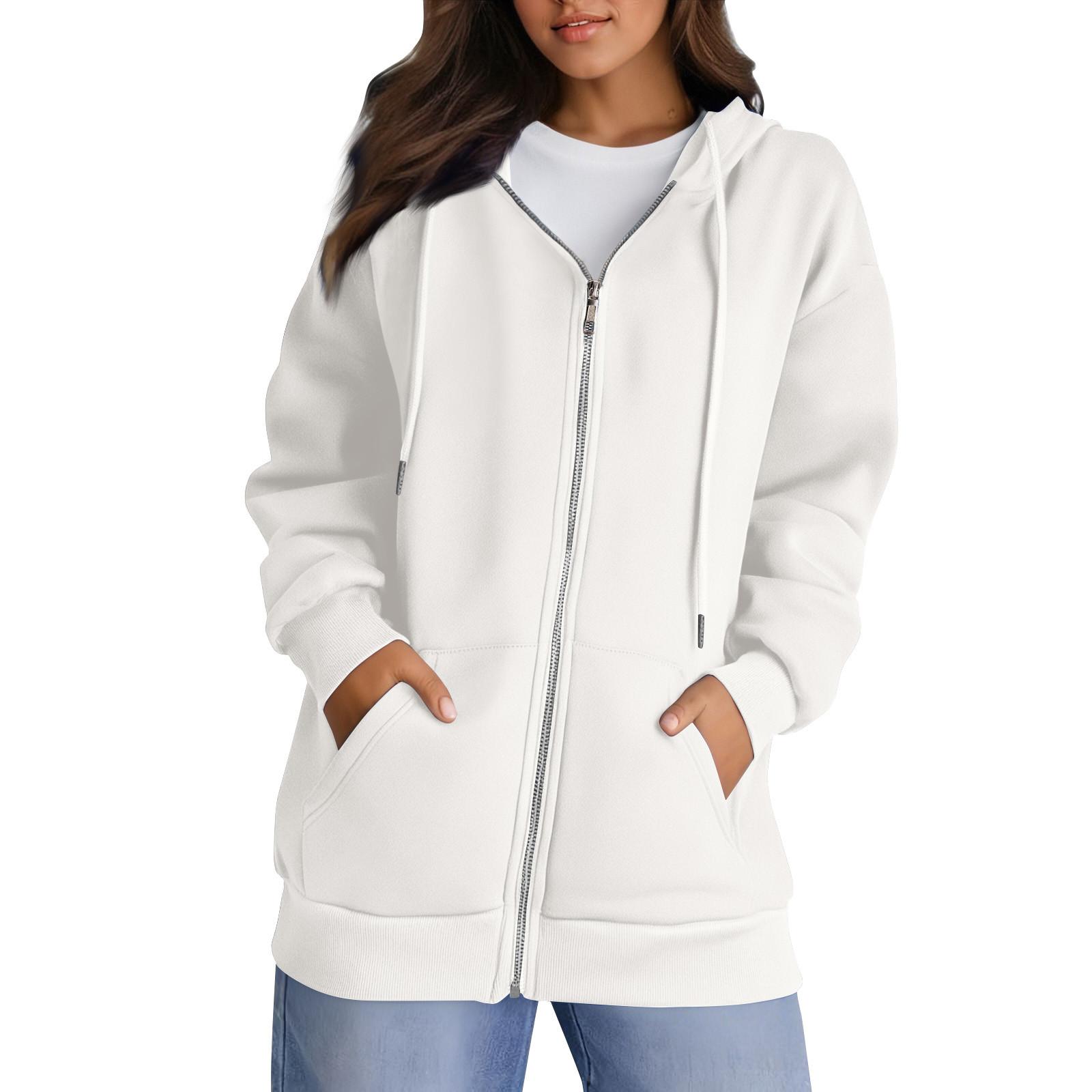 

Женская куртка-толстовка на молнии с капюшоном на осень, с длинным рукавом, женские толстовки, женские худи XXXL белый