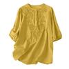 Women's Solid Color Vintage Loose Round Neck Thin Cotton Linen Tops Pullover Tops